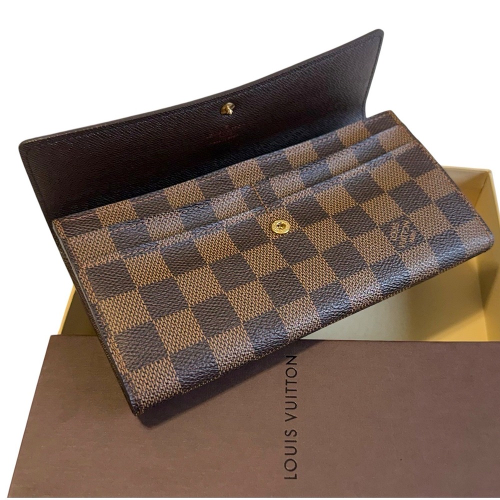 Authentic Louis Vuitton Damier Porte‎ Feuille Sarah Long Bifold Wallet Brown - Picture 5 of 8